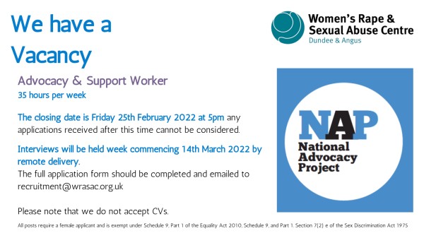 2022 Schedule E Form Wrasac Dundee & Angus | Vacancies | Advocacy And Support Worker (35 Hours  Per Week)
